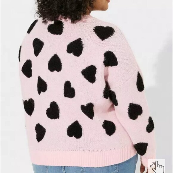 Torrid Size 1x Pink Hearts Valentine’s Day Vegan Cashmere Pullover Sweater - Picture 2 of 9